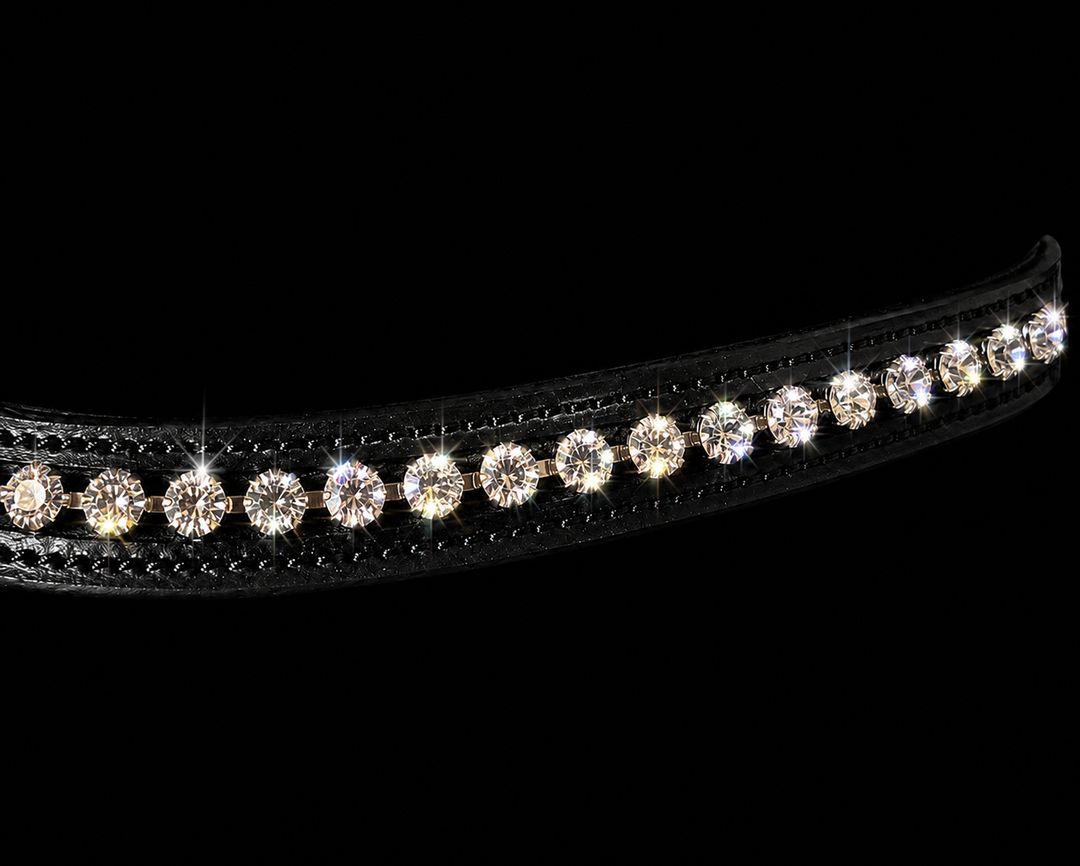 HRS Stunning Crystal/Diamante Browband on Black Leather