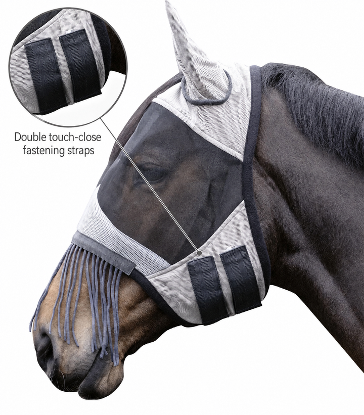 HKM Fly Mask with Ears and  Nose Fringe - All Sizes - Great Price
