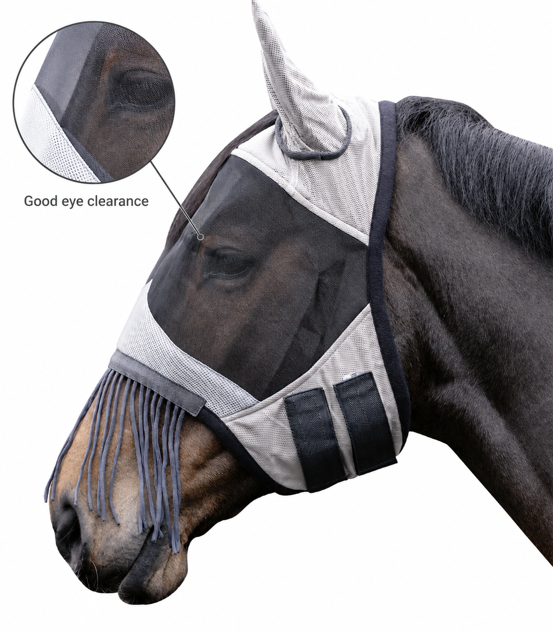 HKM Fly Mask with Ears and  Nose Fringe - All Sizes - Great Price