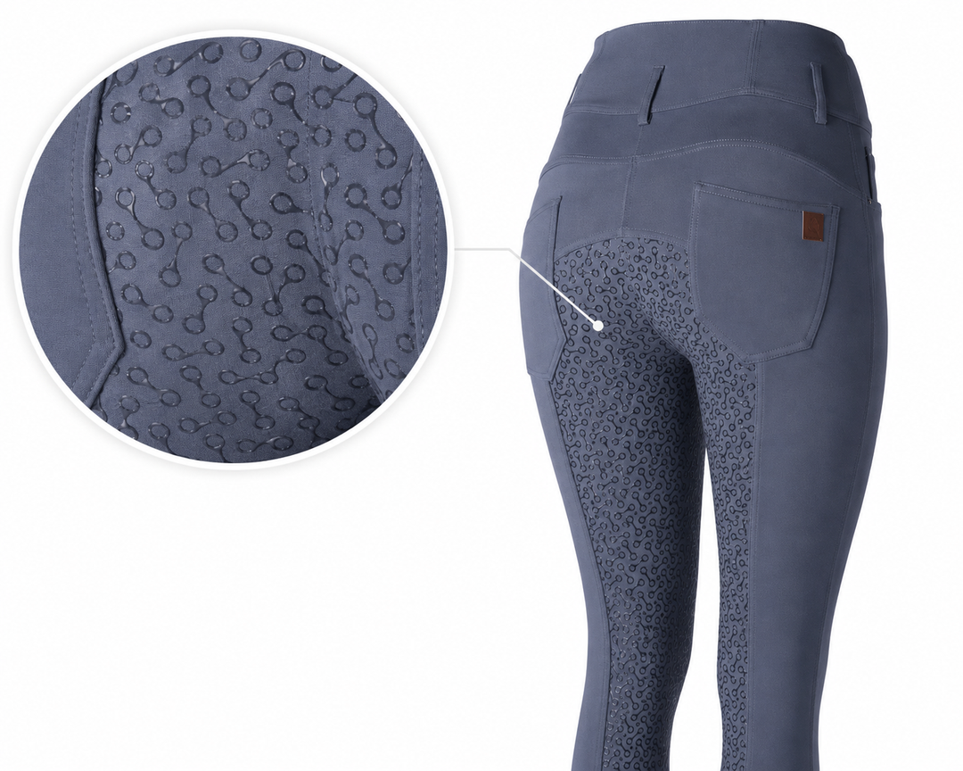 Horze Womens High Waist Tara Breeches - Full Silicone Seat - Smokey Blue - Size 16 - LAST PAIR
