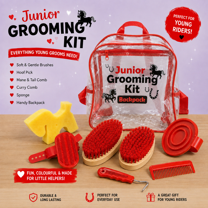 Rhinegold Junior Grooming Kit in a handy Backpack - Available in Red, Pink, Purple & Blue - Fab Gift