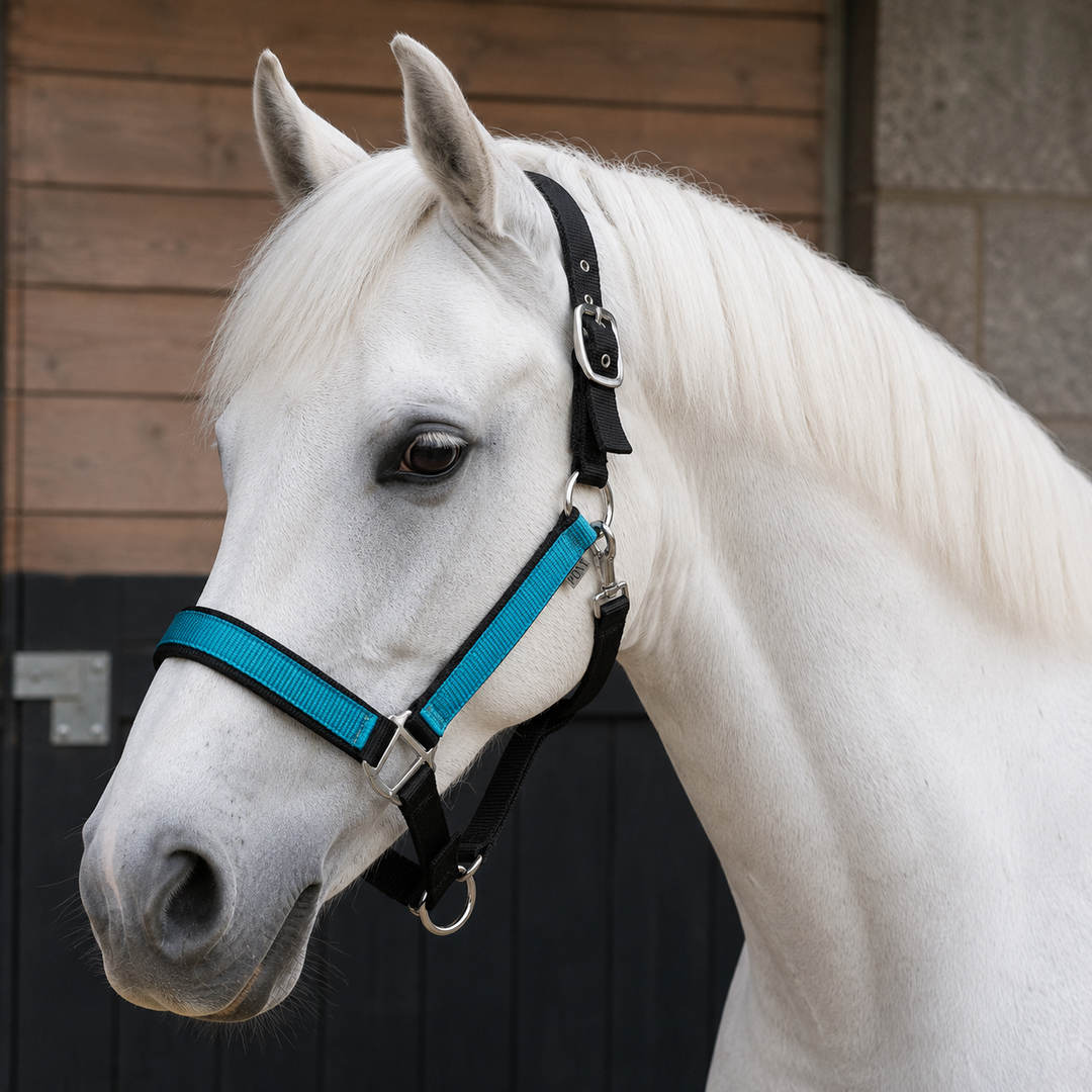 2 Tone Nylon Headcollar with Matching Lead Rope - 3 Colours to Choose From