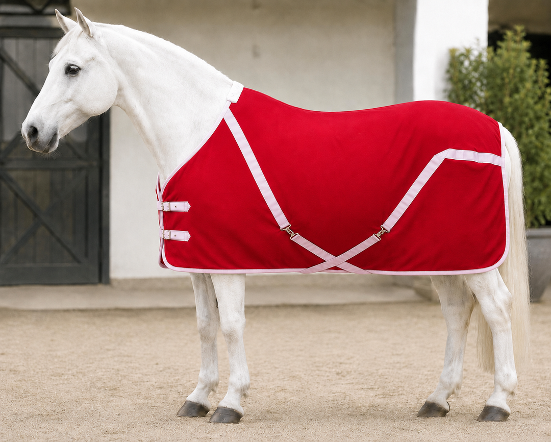 Polar Fleece Rug - Travel/Stable/Cooler - Red & White - 6'0