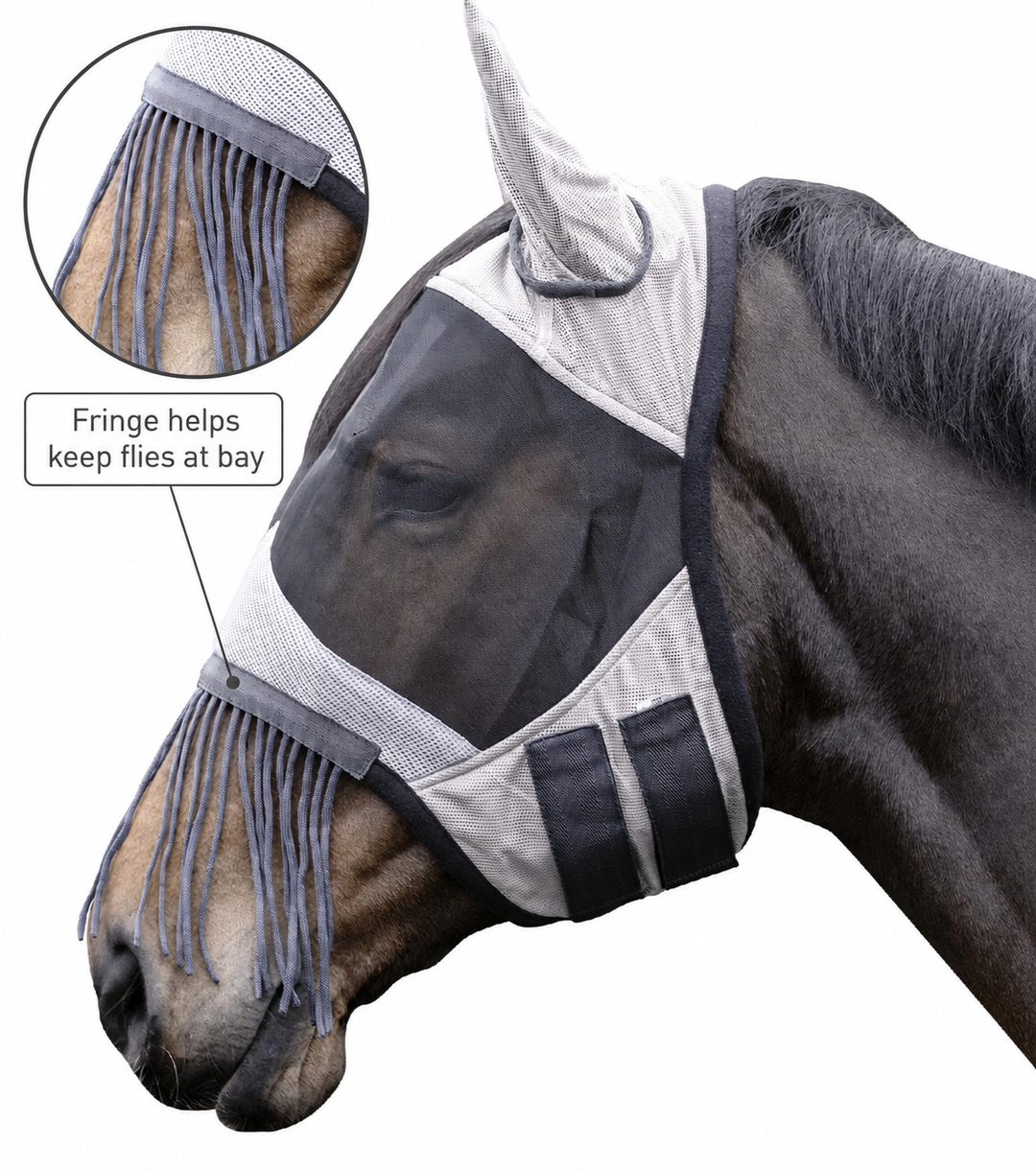 HKM Fly Mask with Ears and  Nose Fringe - All Sizes - Great Price