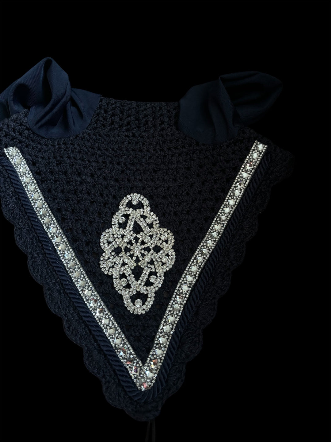 CUSTOM MADE HRS Stunning Long Fly Veil - Crystal Trim/Crystal Centre -Fab Gift