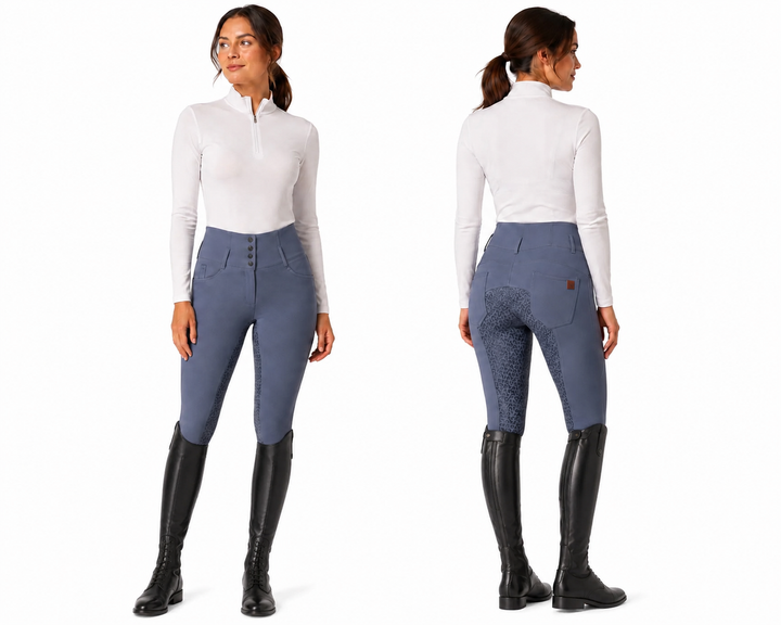 Horze Womens High Waist Tara Breeches - Full Silicone Seat - Smokey Blue - Size 16 - LAST PAIR