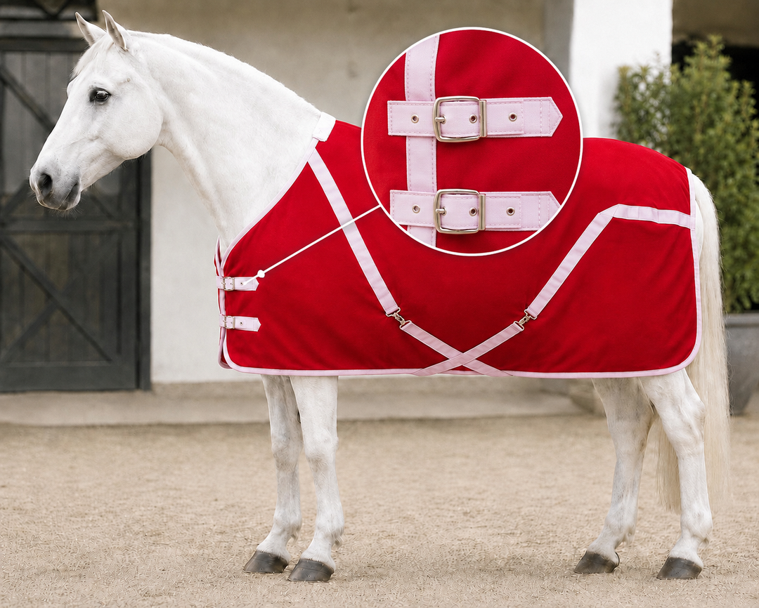 Polar Fleece Rug - Travel/Stable/Cooler - Red & White - 6'0