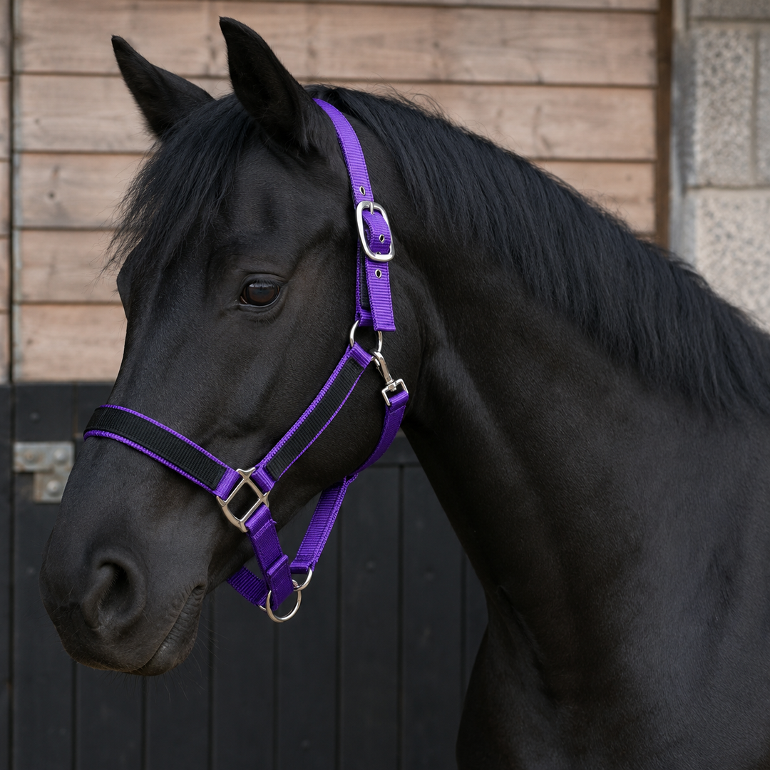 2 Tone Nylon Headcollar with Matching Lead Rope - 3 Colours to Choose From