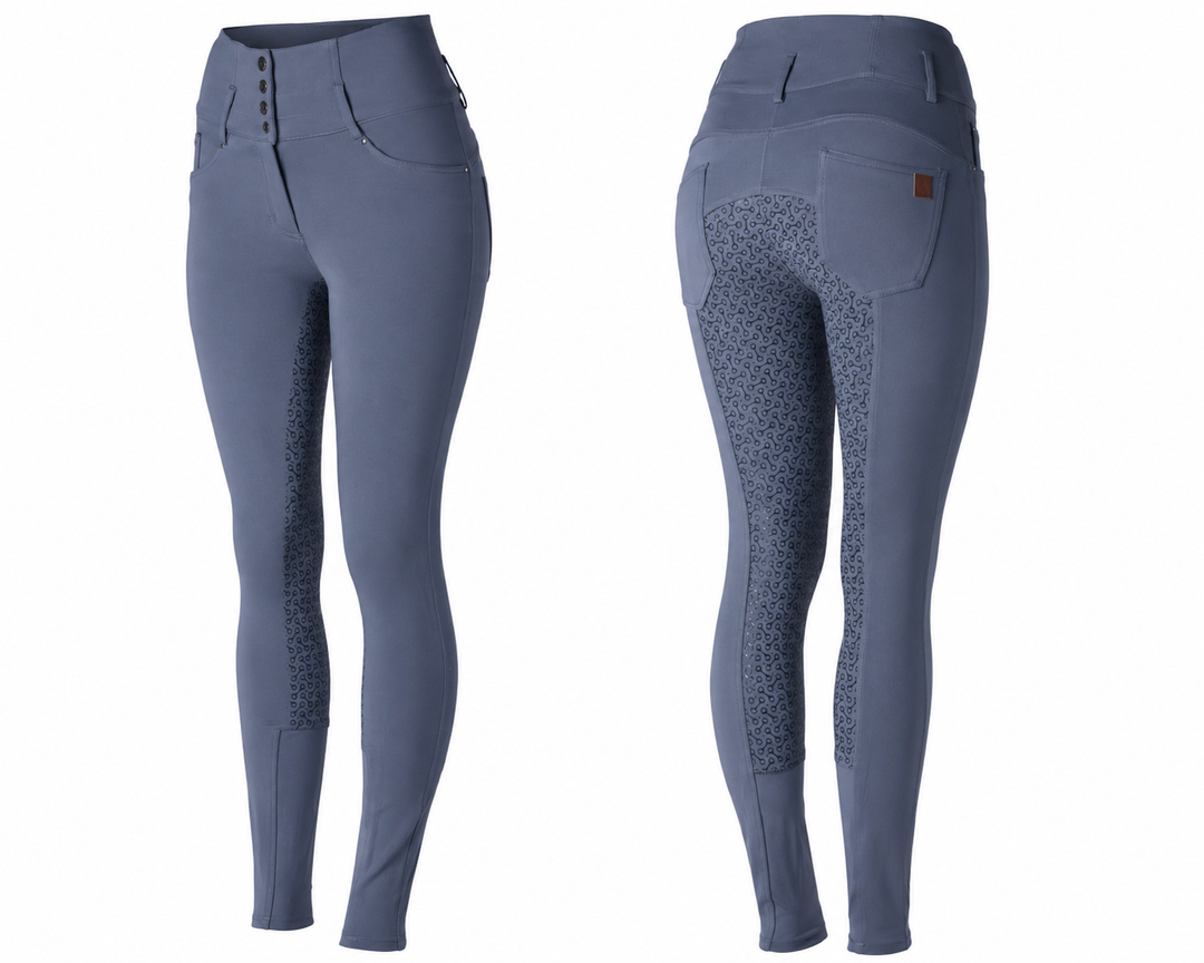 Horze Womens High Waist Tara Breeches - Full Silicone Seat - Smokey Blue - Size 16 - LAST PAIR