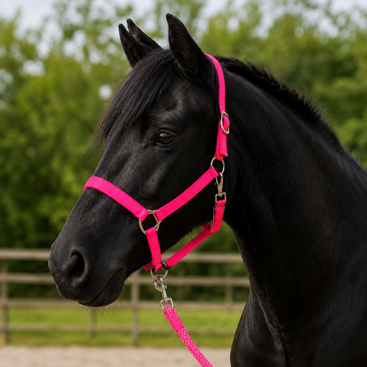 HKM Stars Softice Headcollar & Leadrope Set - Neon Pink