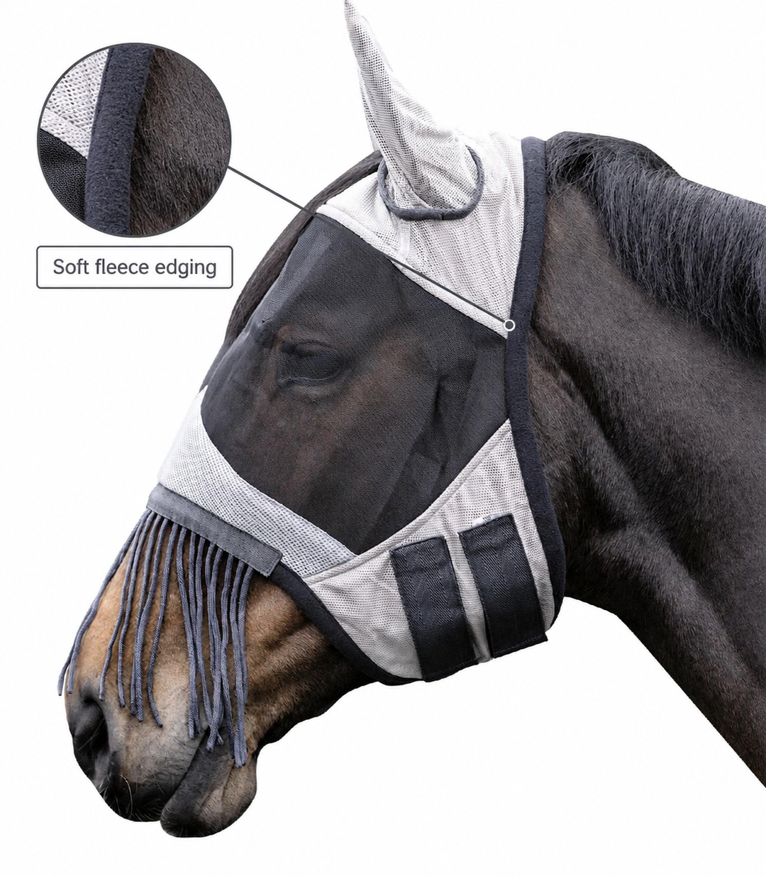 HKM Fly Mask with Ears and  Nose Fringe - All Sizes - Great Price