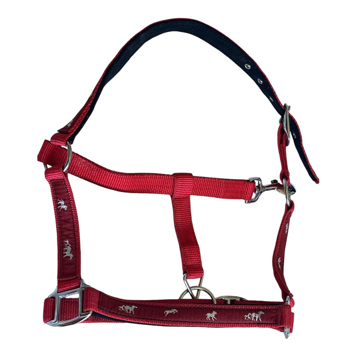 Nubuck Padded Nylon Headcollar with Horse Logo - 3 Colours