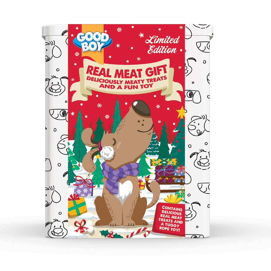 Good Boy Real Meat Treat Tin & Fun Toy