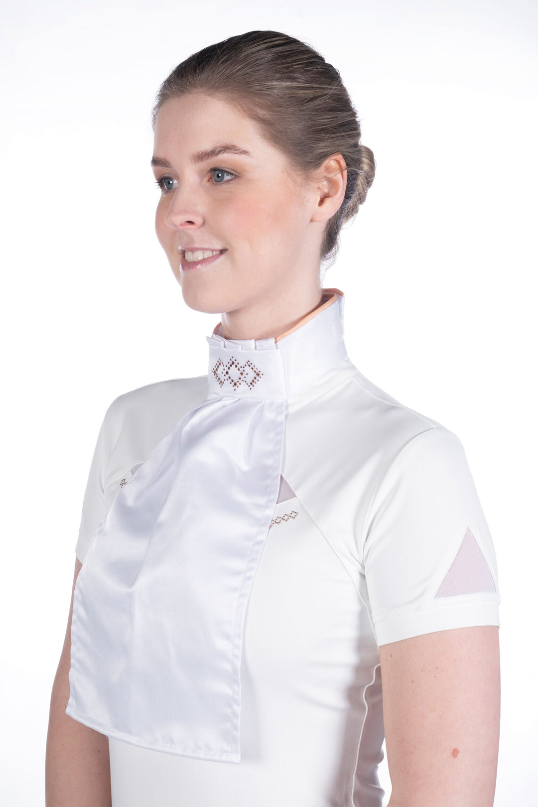 HKM Stunning "Abby" Stock Bib (Pre Tied) - White/Rose Gold - very Smart