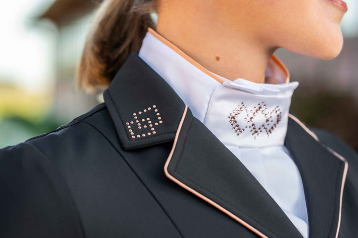 HKM Stunning "Abby" Stock Bib (Pre Tied) - White/Rose Gold - very Smart