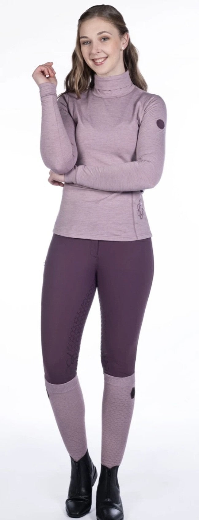 HKM Arctic Bay Turtleneck Long Sleeved Riding Top - Dark Lilac OR Mauve - Fab Gift