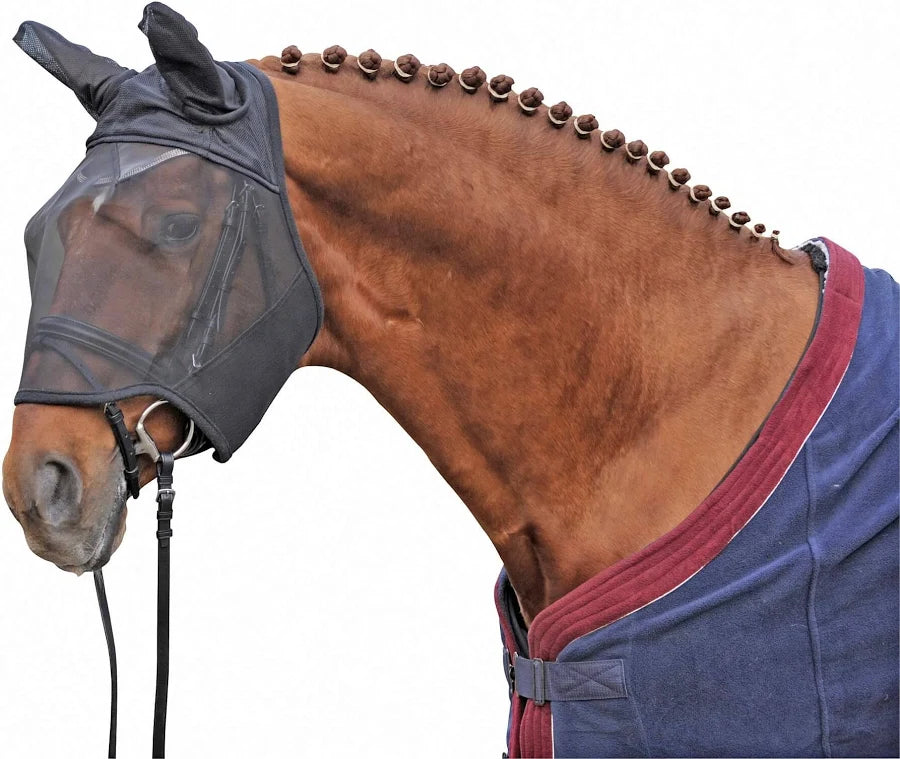 HKM Black Fly Mask With Ears - Keep the Flies Away & your horse comfortable! (Popular Pick))