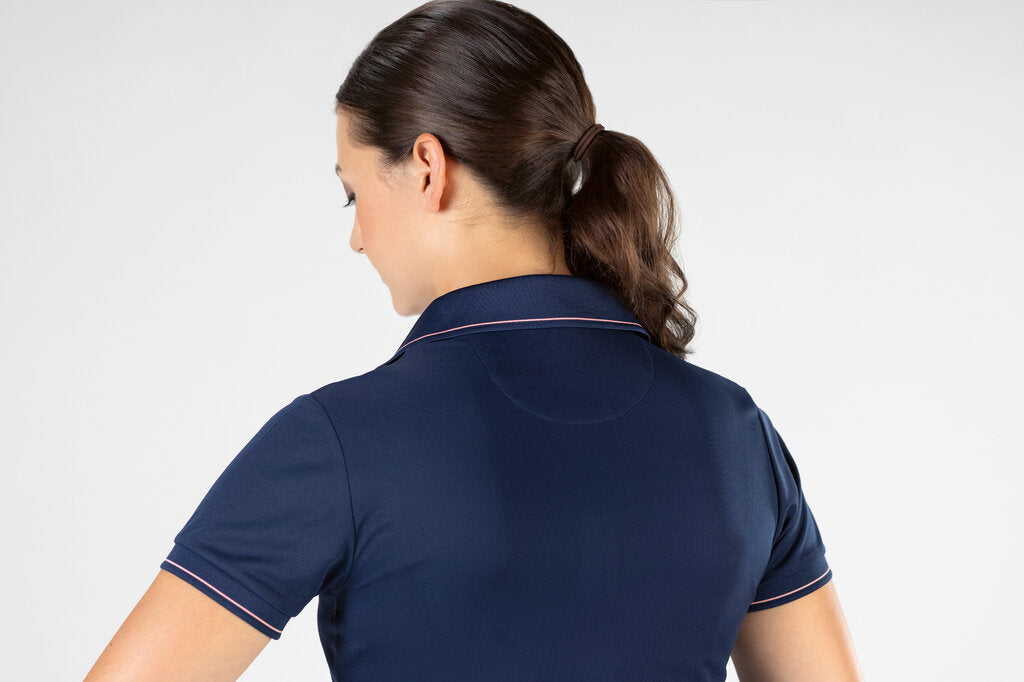 HKM Classico Gorgeous Short Sleeved Summer Polo Top - Navy/pink - LAST 2! - XS (8) & S (10)