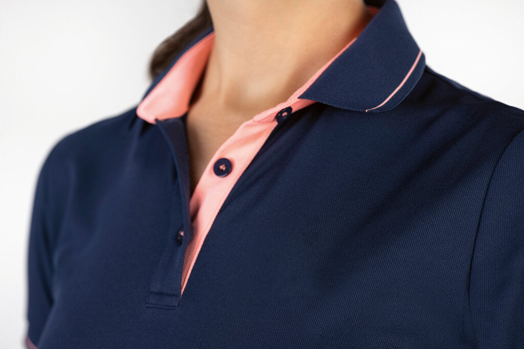 HKM Classico Gorgeous Short Sleeved Summer Polo Top - Navy/pink - LAST 2! - XS (8) & S (10)