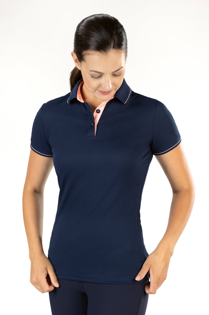 HKM Classico Gorgeous Short Sleeved Summer Polo Top - Navy/pink - LAST 2! - XS (8) & S (10)