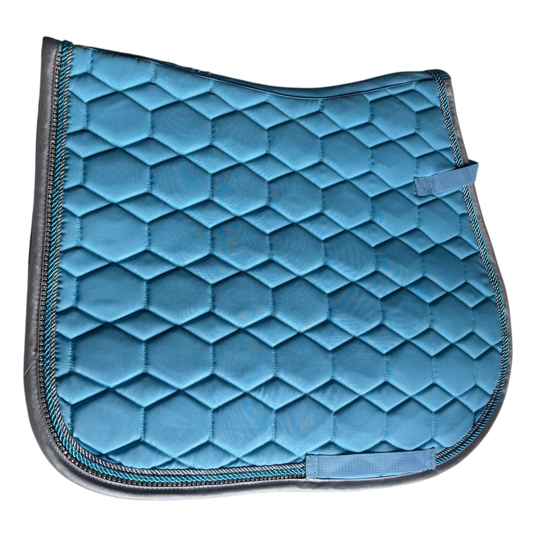 Stunning Diamante GP Saddle Pad by HKM - Sky Blue with Silver Piping & Crystal Trim
