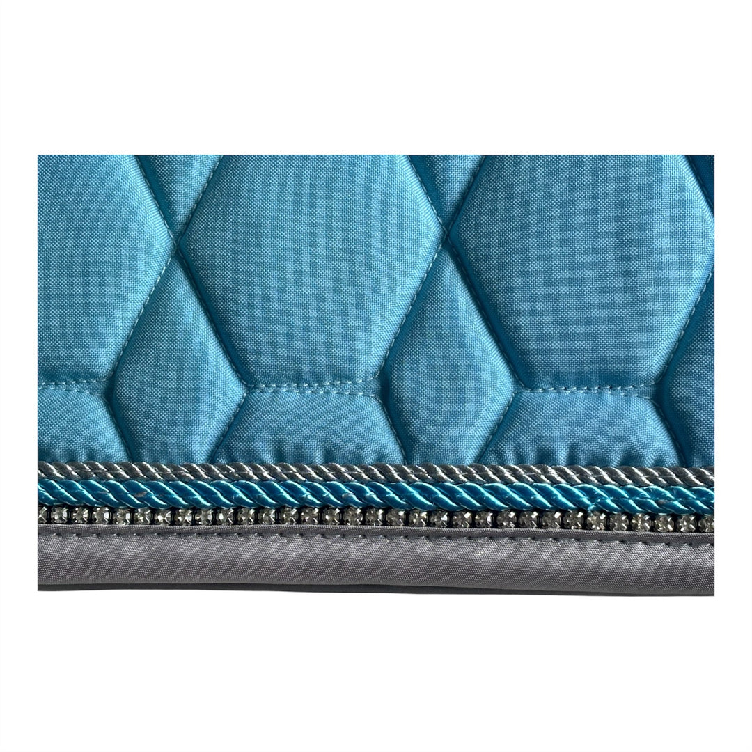 Stunning Diamante GP Saddle Pad by HKM - Sky Blue with Silver Piping & Crystal Trim