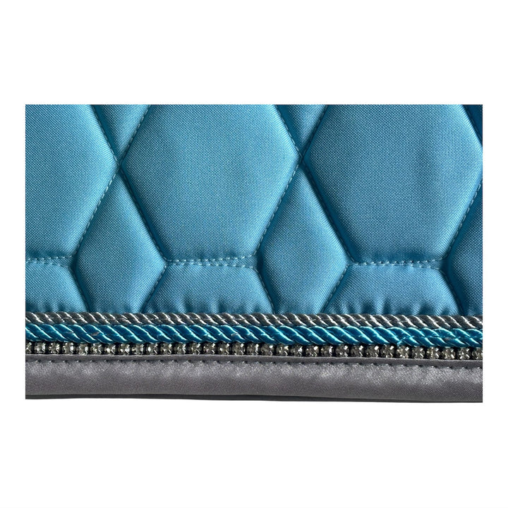 Stunning Diamante GP Saddle Pad by HKM - Sky Blue with Silver Piping & Crystal Trim