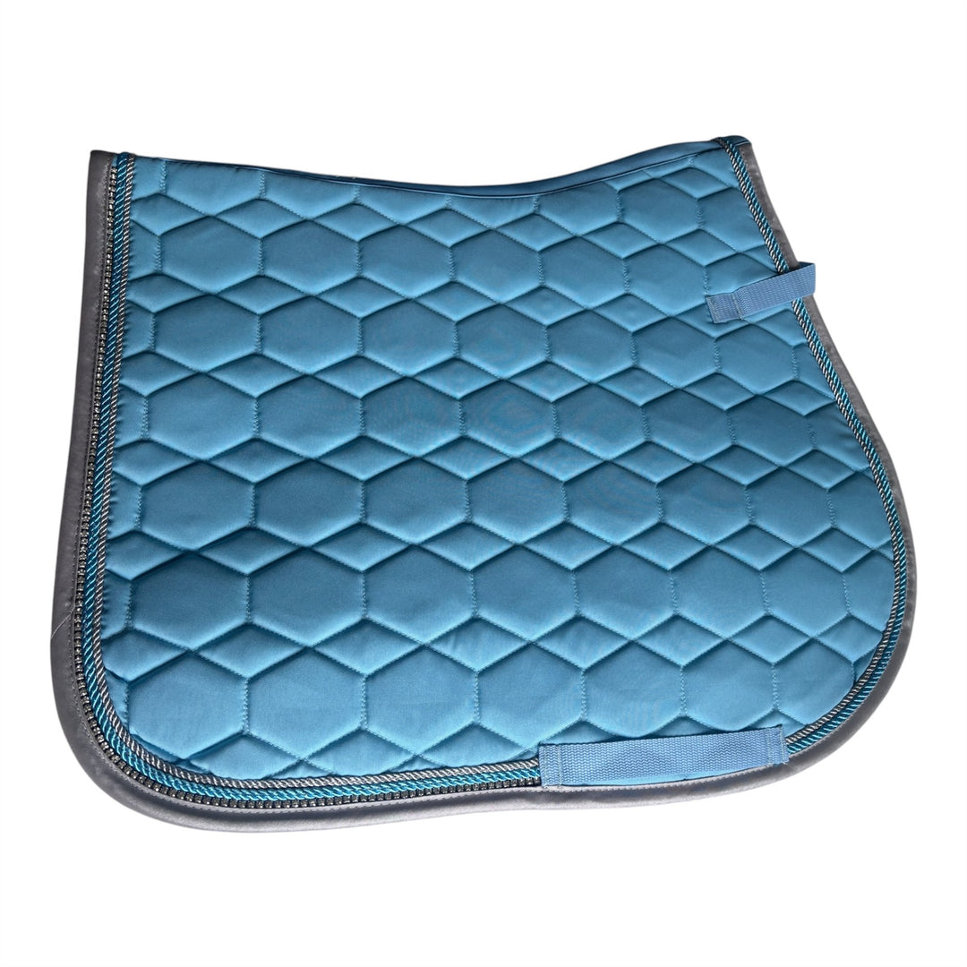 Stunning Diamante GP Saddle Pad by HKM - Sky Blue with Silver Piping & Crystal Trim