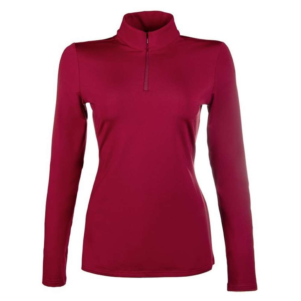 Amazing Fleece Lined Base Layer Top by HKM, Zip neck, (Very Popular) - Wine Red