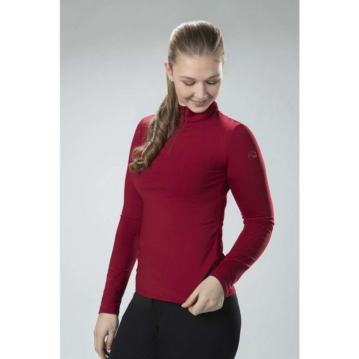 Amazing Fleece Lined Base Layer Top by HKM, Zip neck, (Very Popular) - Wine Red