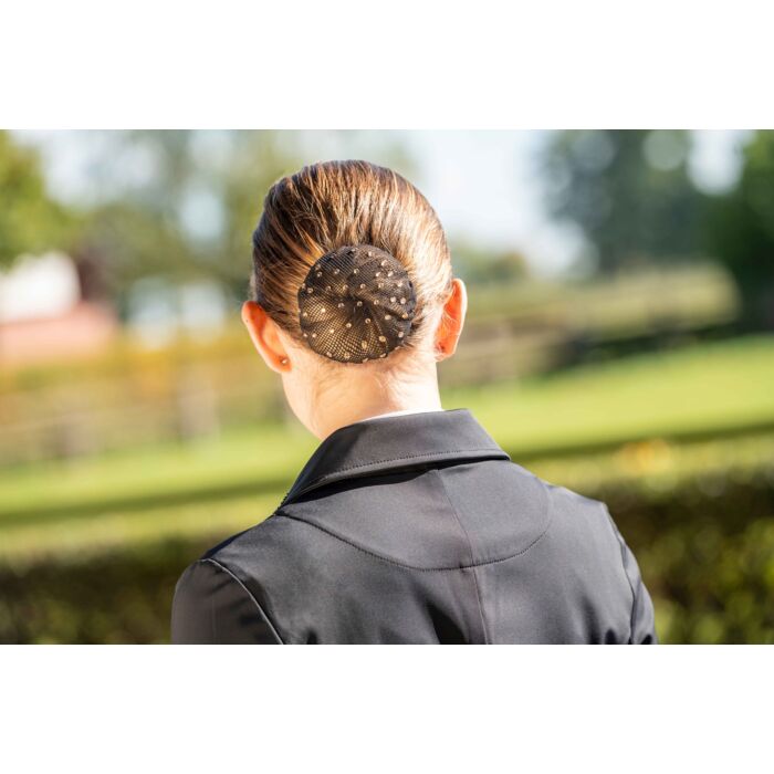 HKM Hair Net with Sparkle - Rosegolden Sparkle - Black -  One Size