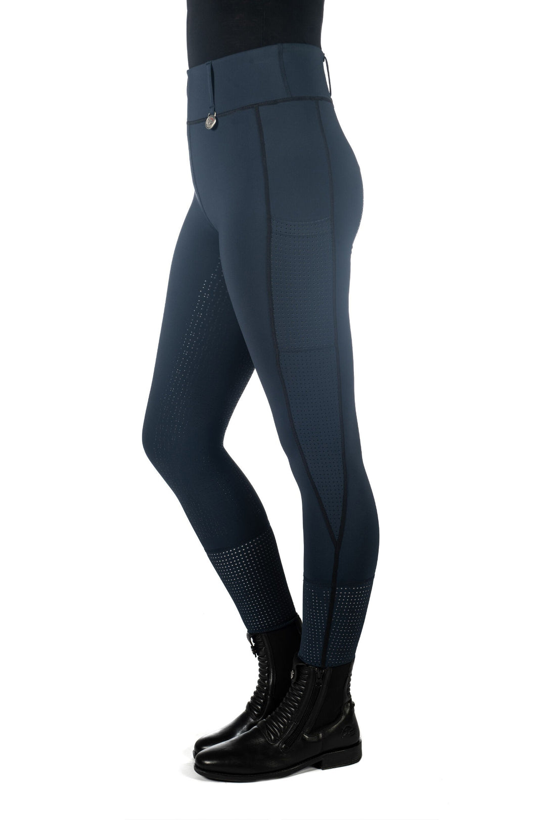 HKM Juna Riding Tights with Full Silicone Seat, Phone Pocket & Belt Loops - Navy