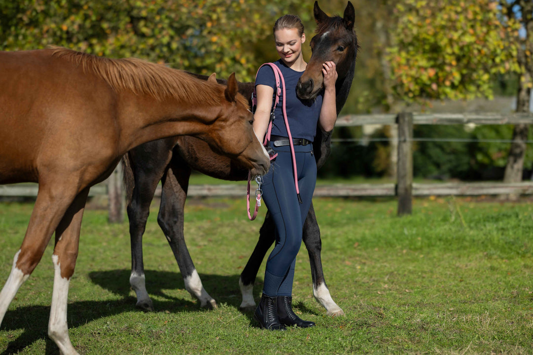 HKM Juna Riding Tights with Full Silicone Seat, Phone Pocket & Belt Loops - Navy