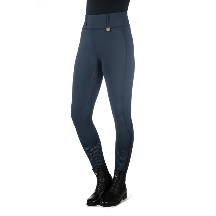 HKM Juna Riding Tights with Full Silicone Seat, Phone Pocket & Belt Loops - Navy