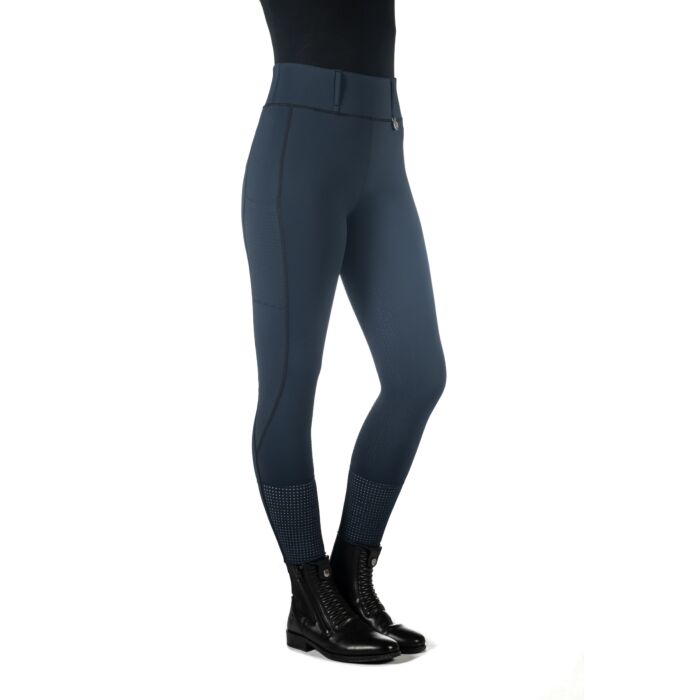 HKM Juna Riding Tights with Full Silicone Seat, Phone Pocket & Belt Loops - Navy