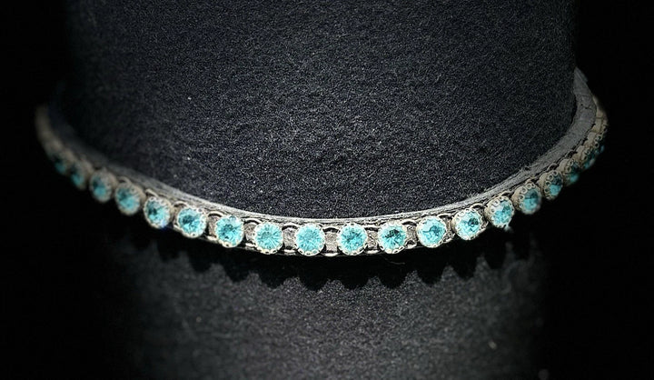 HKM Gorgeous Crystal, Sparkly Leather Browband  - Blue Diamanté/Sparkly