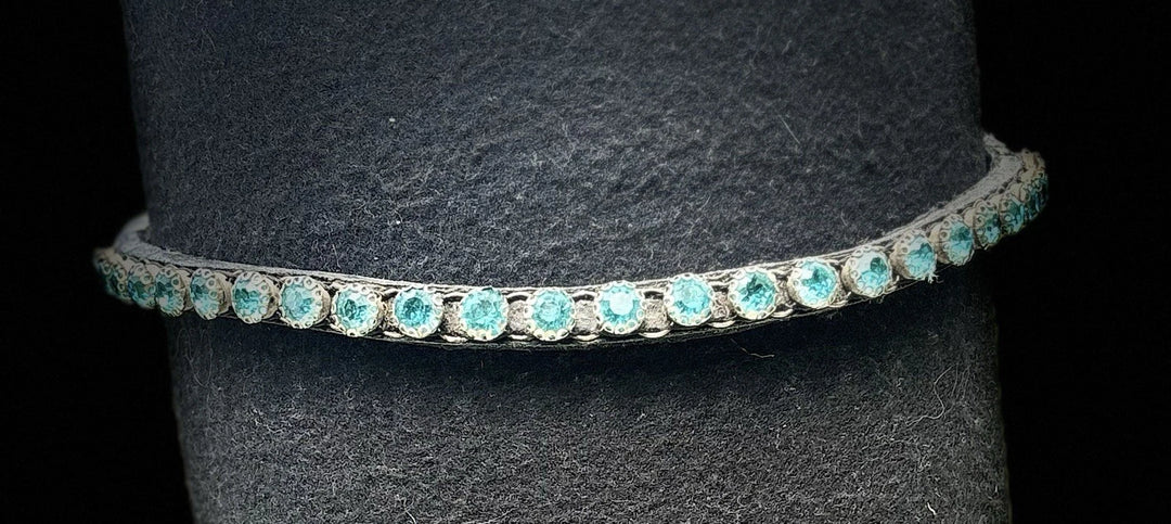 HKM Gorgeous Crystal, Sparkly Leather Browband  - Blue Diamanté/Sparkly