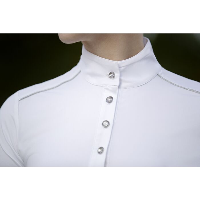 HKM 'Premium' Short Sleeved Competition Shirt  - White - Crystal Buttons