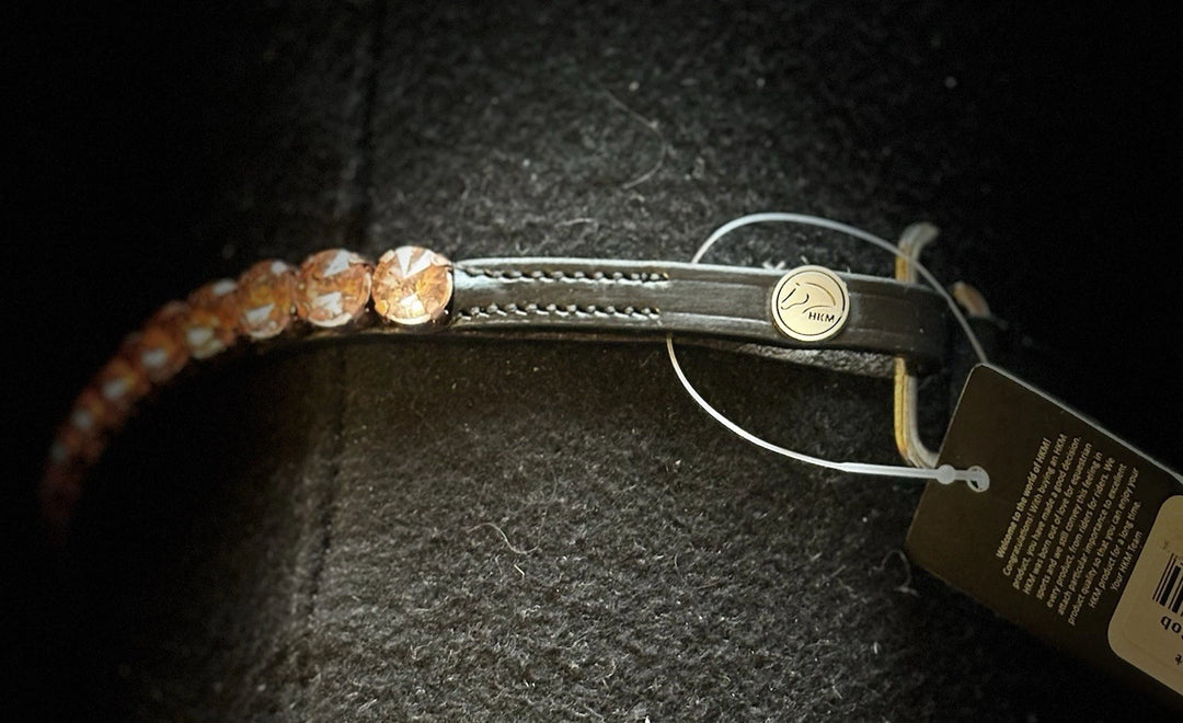 Gorgeous Rose Gold Browband By HKM on Quality Black Leather - Cob & Full