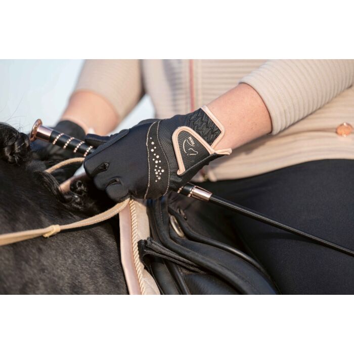 HKM Rosegold Glamour Riding Gloves - Black/Rose Gold - Medium - Good Price