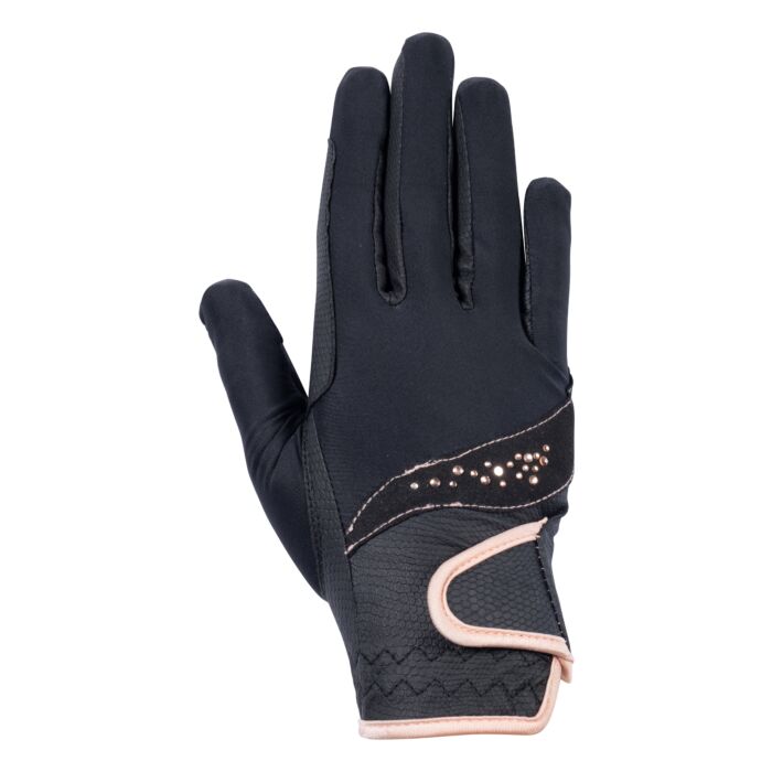 HKM Rosegold Glamour Riding Gloves - Black/Rose Gold - Medium - Good Price