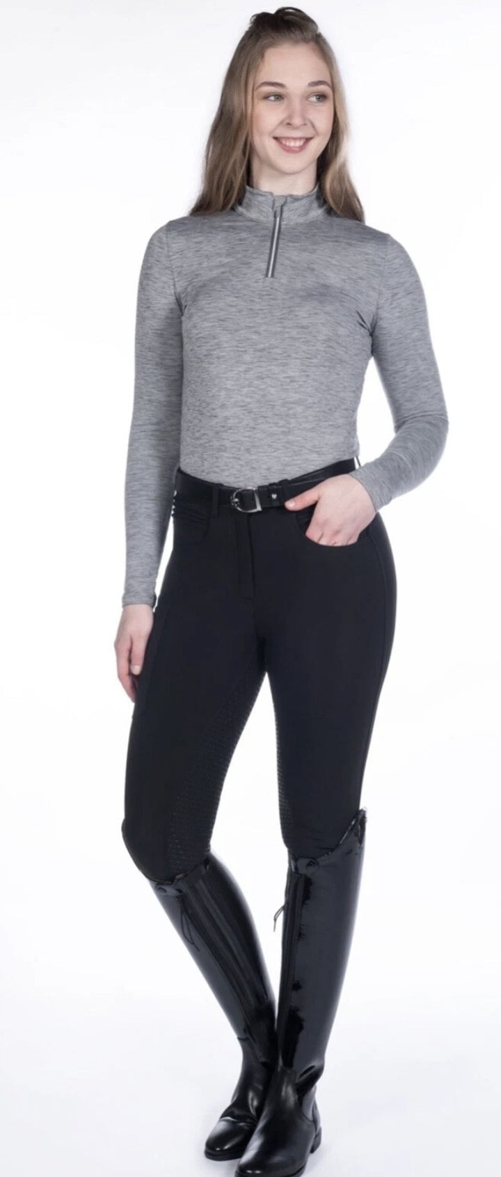 HKM 'Rosewood Melange' 3/4 Zip Function Top/Riding Top - 2 colours - Brushed
