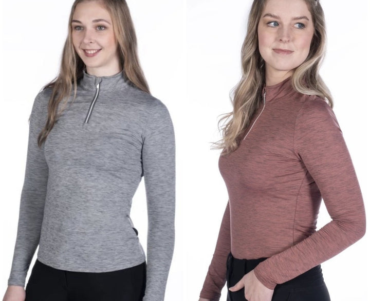 HKM 'Rosewood Melange' 3/4 Zip Function Top/Riding Top - 2 colours - Brushed