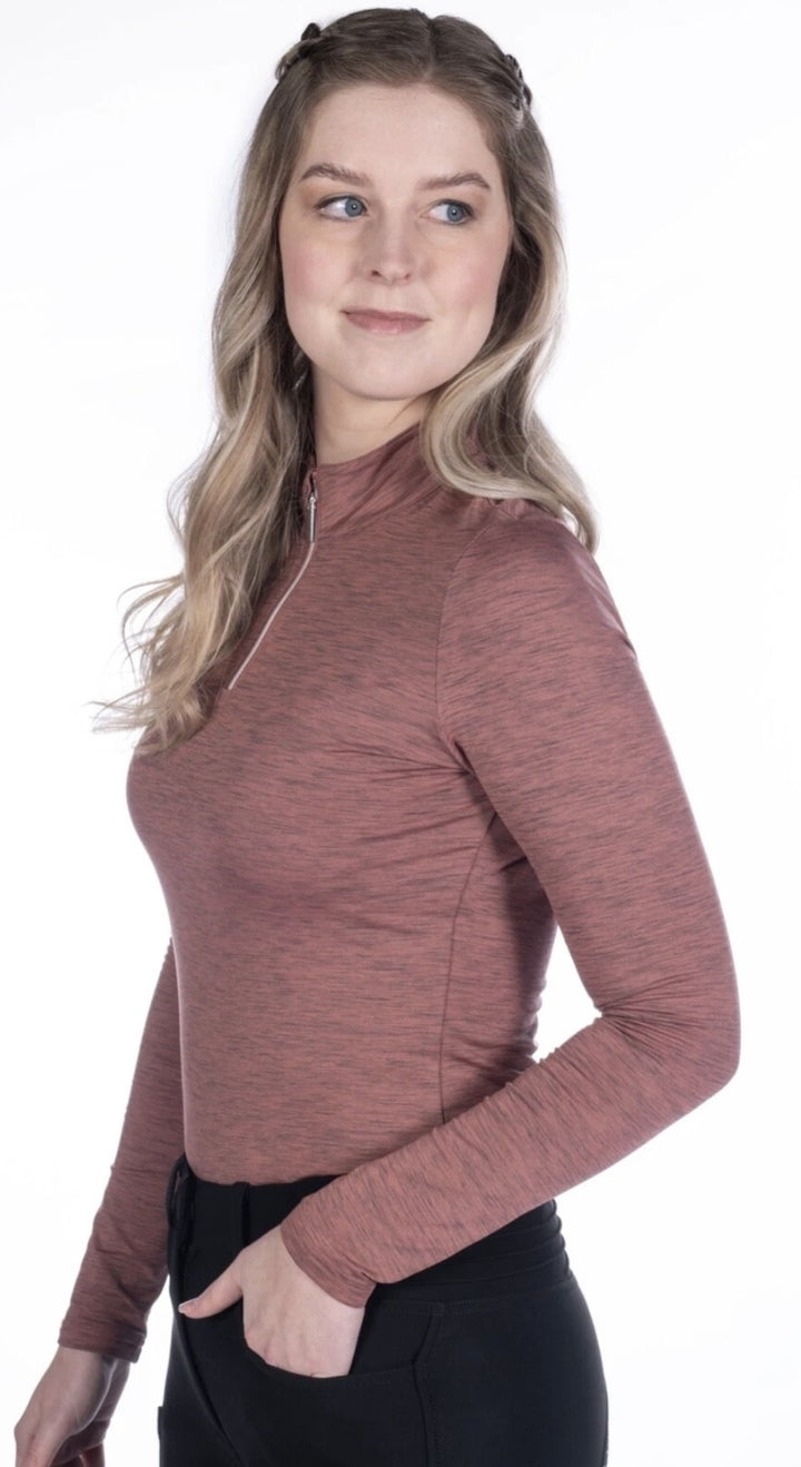 HKM 'Rosewood Melange' 3/4 Zip Function Top/Riding Top - 2 colours - Brushed