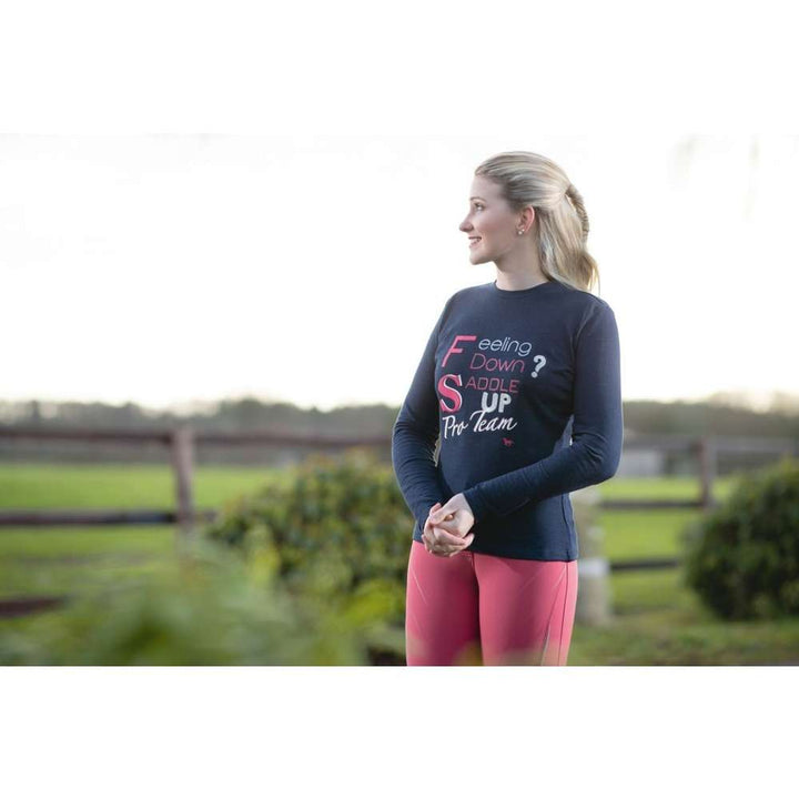 HKM 'Speed' Long Sleeved Riding or Casual Top - Navy or Pink - Medium or Large