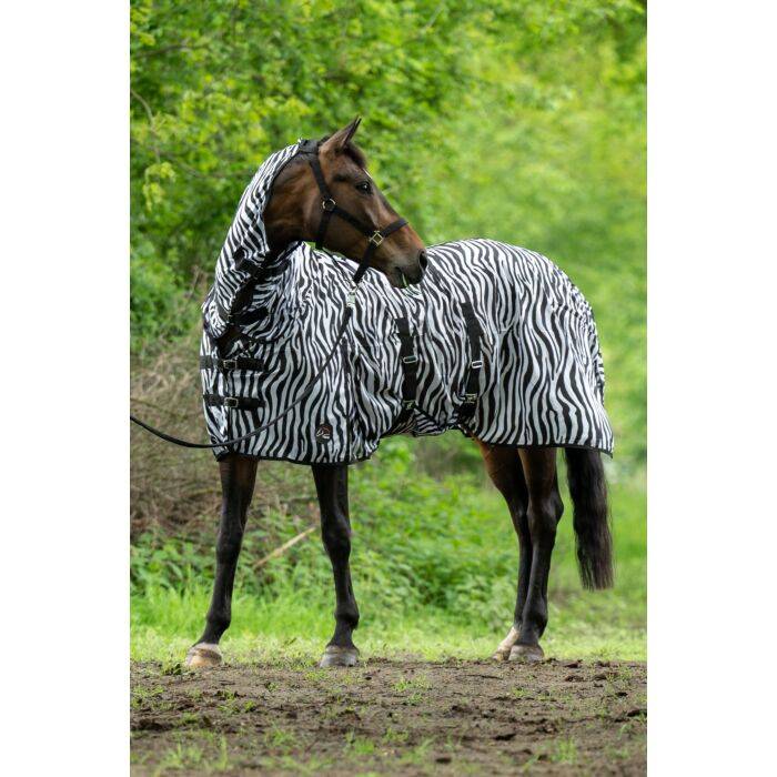 HKM Zebra Print Fly Rug With Neck and Belly Wrap - Very Effective