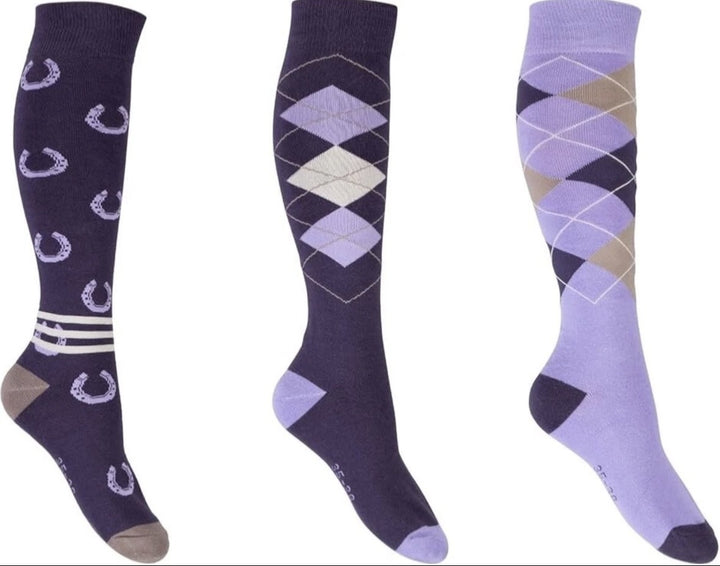 Cardiff Socks by HKM - Pack of 3 Pairs - Violet/Lilac - 35-38-Extremely Popular