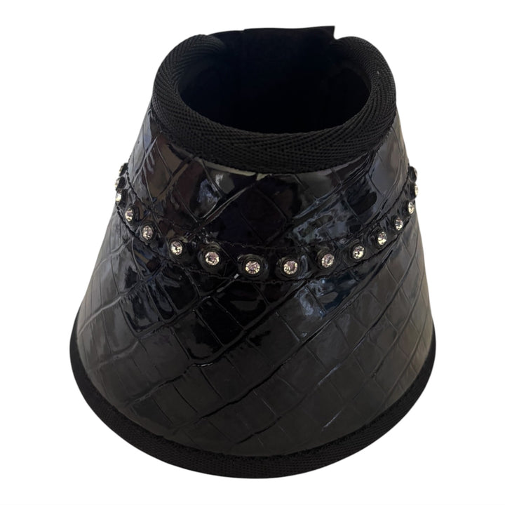 Black Patent Crocodile Effect Over Reach Boots with Crystal Trim - LAST PAIR - SIZE COB