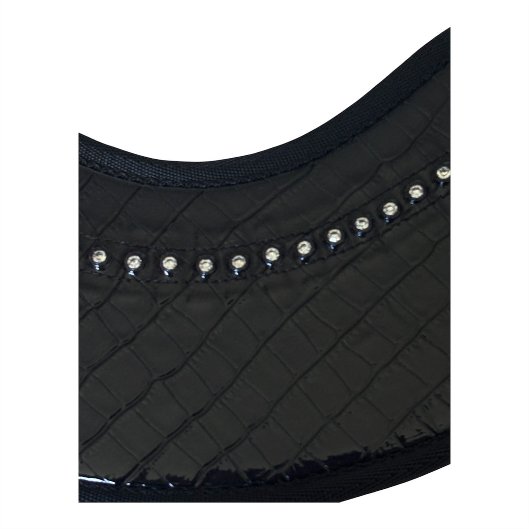 Black Patent Crocodile Effect Over Reach Boots with Crystal Trim - LAST PAIR - SIZE COB