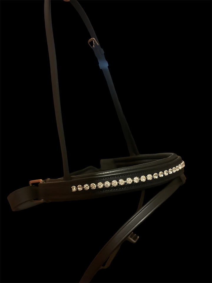 HRS Stunning Crystal/Diamante Flash Leather Noseband on Black Leather